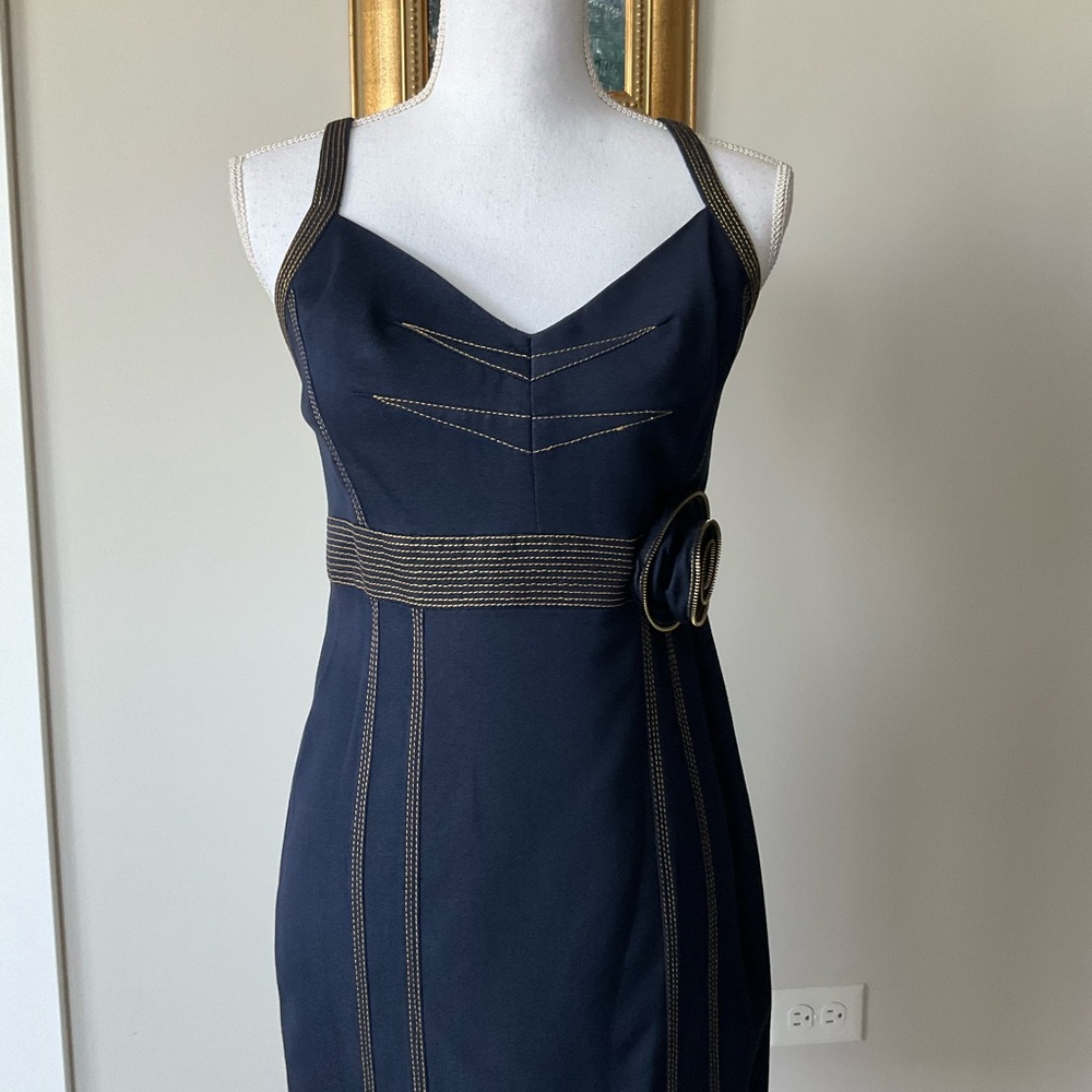 Elegant Navy Dress with Contrast Stitching
